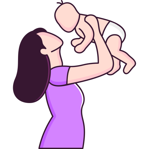 A mummy carrying her newborn - caricature